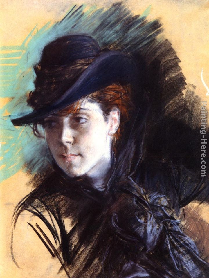 Girl In A Black Hat painting - Giovanni Boldini Girl In A Black Hat art painting